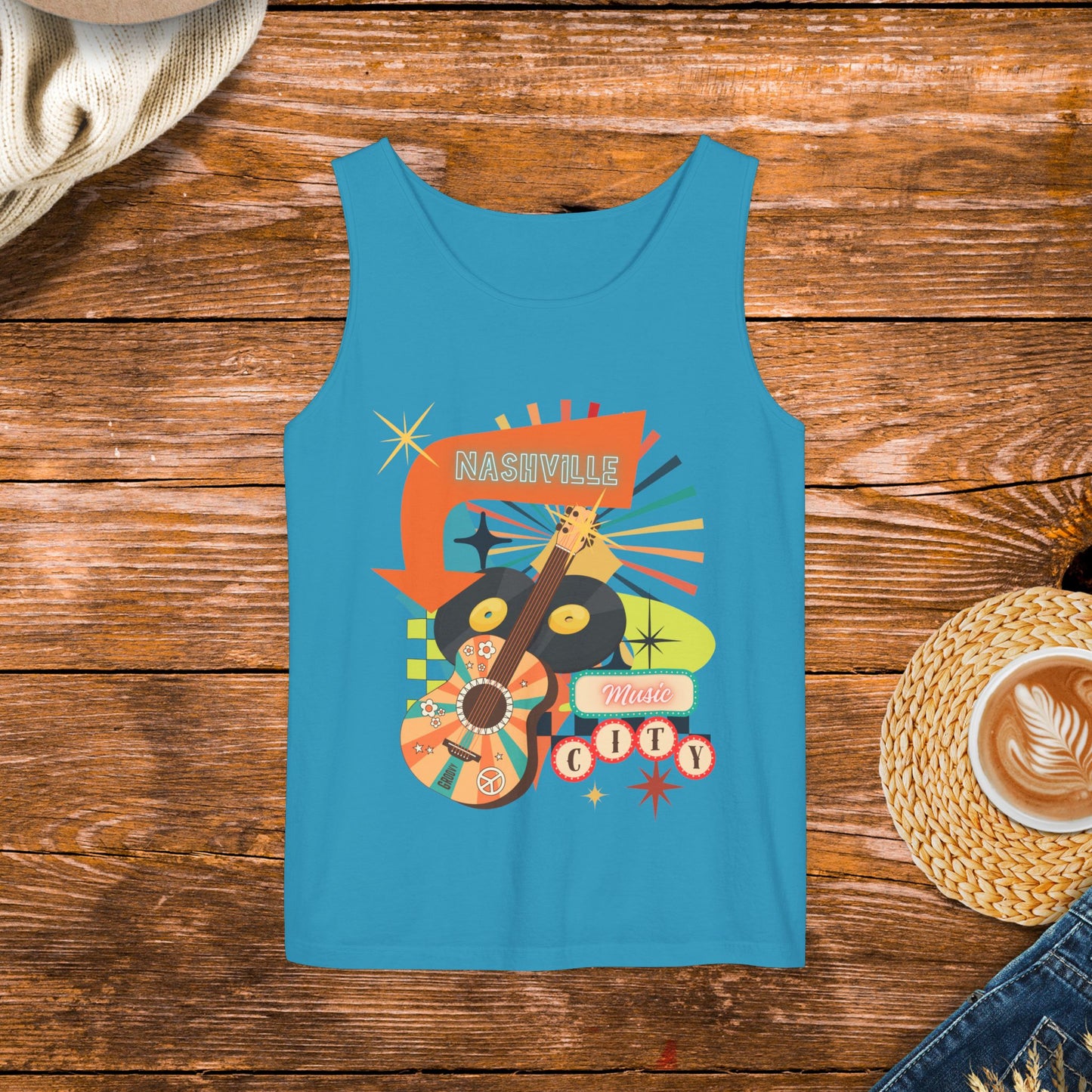 Nashville Music City retro style tank top, country music, country girl tank, fun retro tank top, concert clothing.