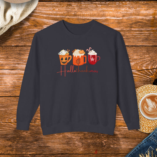 Hellothanksmas Unisex Lightweight Crewneck Sweatshirt, Halloween, Thanksgiving and Christmas combined in one cute sweatshirt