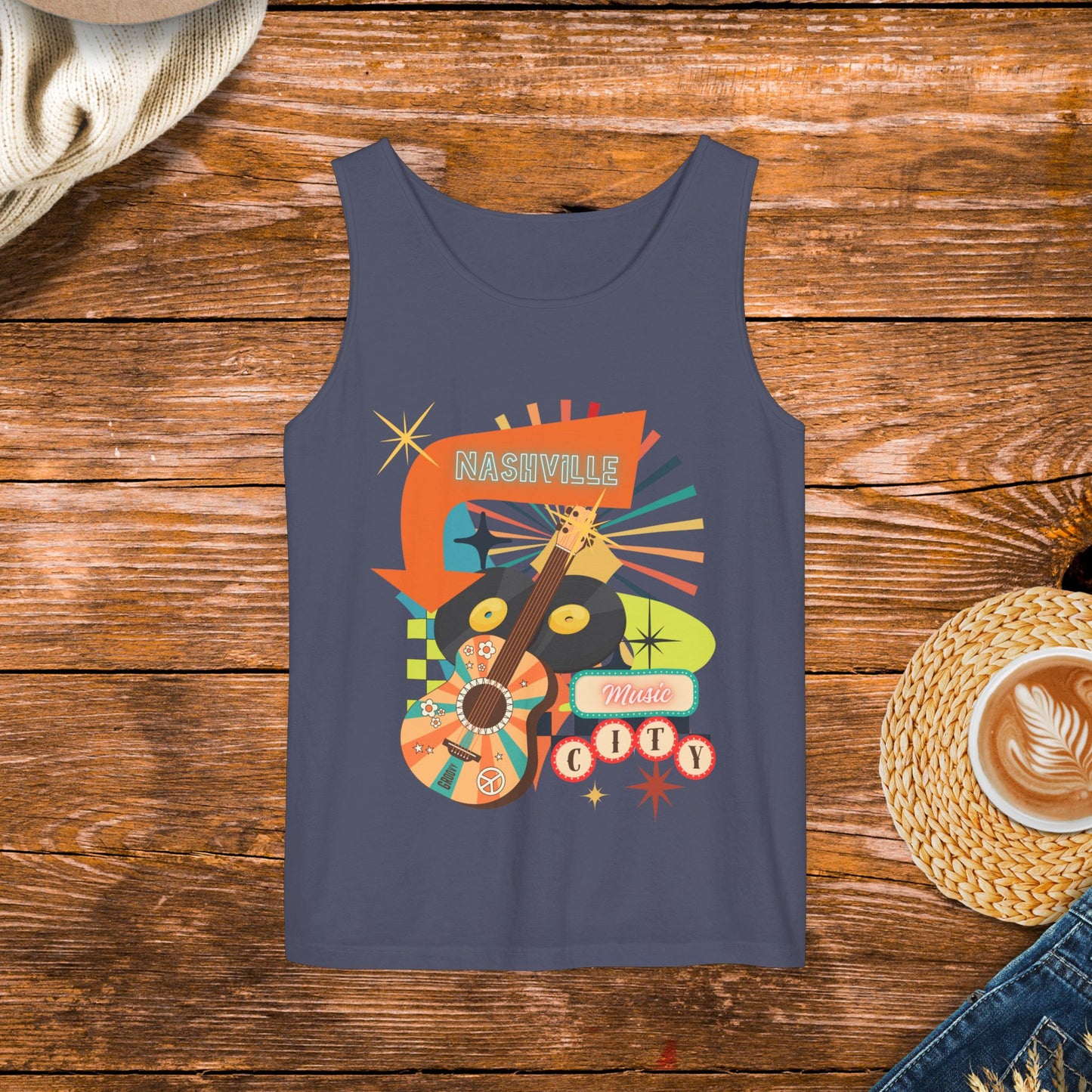 Nashville Music City retro style tank top, country music, country girl tank, fun retro tank top, concert clothing.