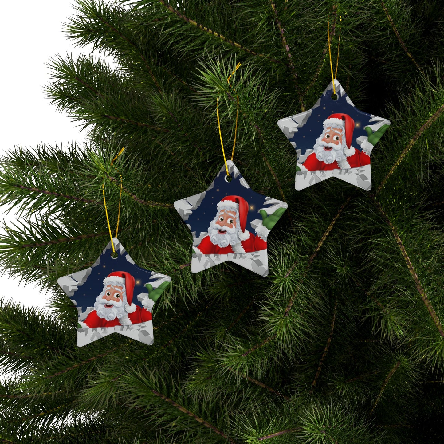 Cute Cartoon Santa Breaking Through Ice Ceramic Ornament, Ceramic Ornaments, 2-Side Print, (1pc, 3pcs, 5pcs, 10pcs)