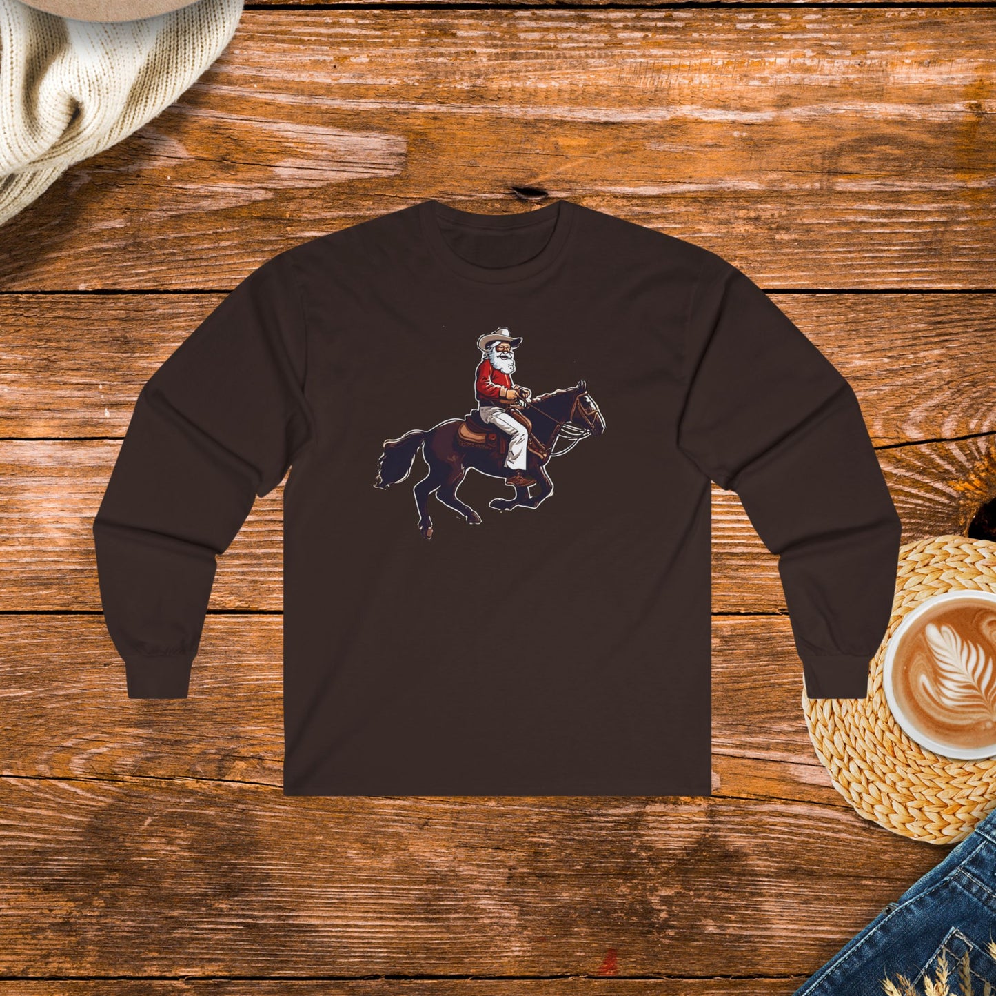 Cowboy Santa on a Horse Long Sleeve Shirt