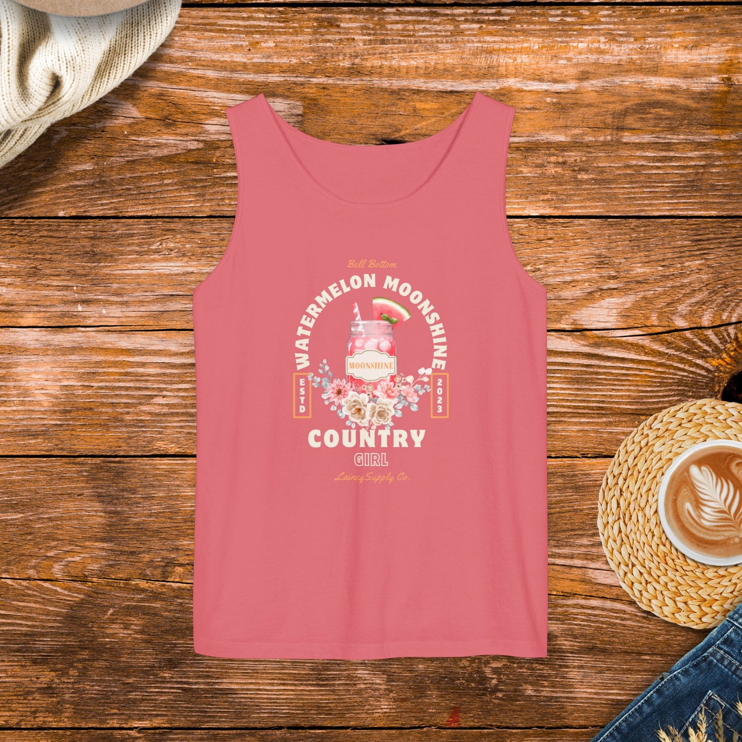 Watermelon moonshine tank top, bell bottom tank, country girl clothing, southern girl.