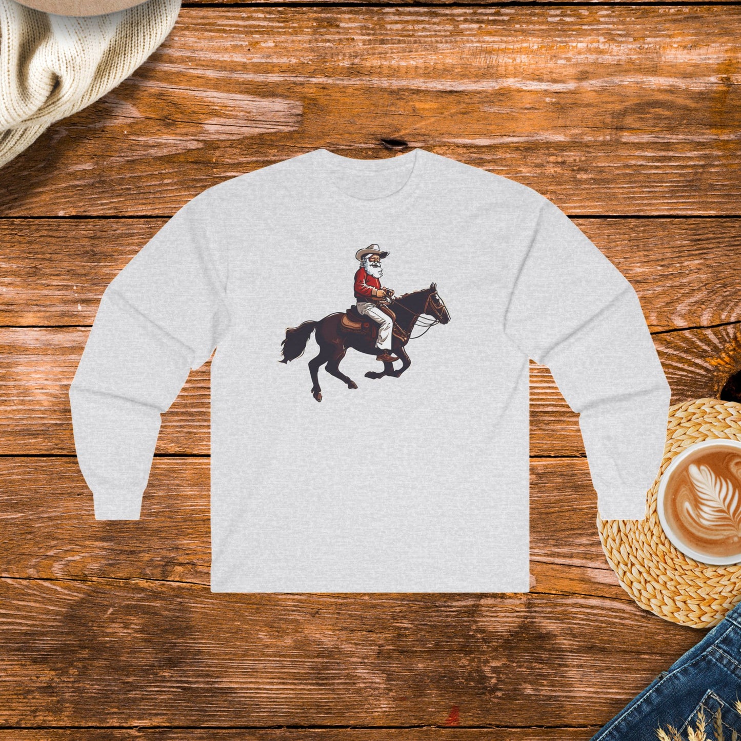 Cowboy Santa on a Horse Long Sleeve Shirt