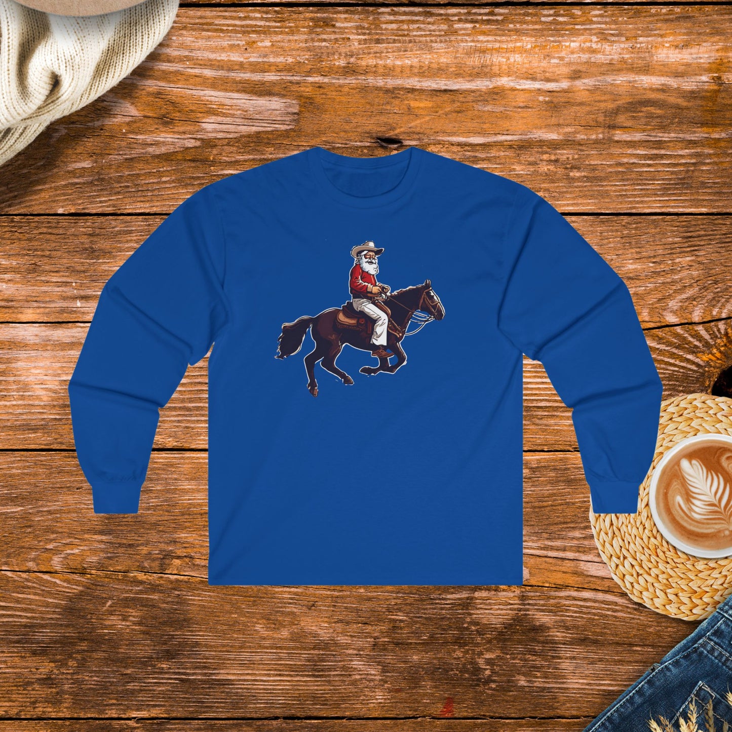 Cowboy Santa on a Horse Long Sleeve Shirt