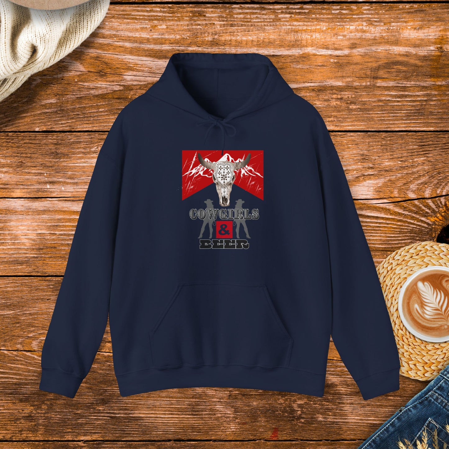 Cowgirls and beer Sweatshirt, this distressed country design has a bull skull and cowgirls on it, gift for him, country music, Tennessee, country life