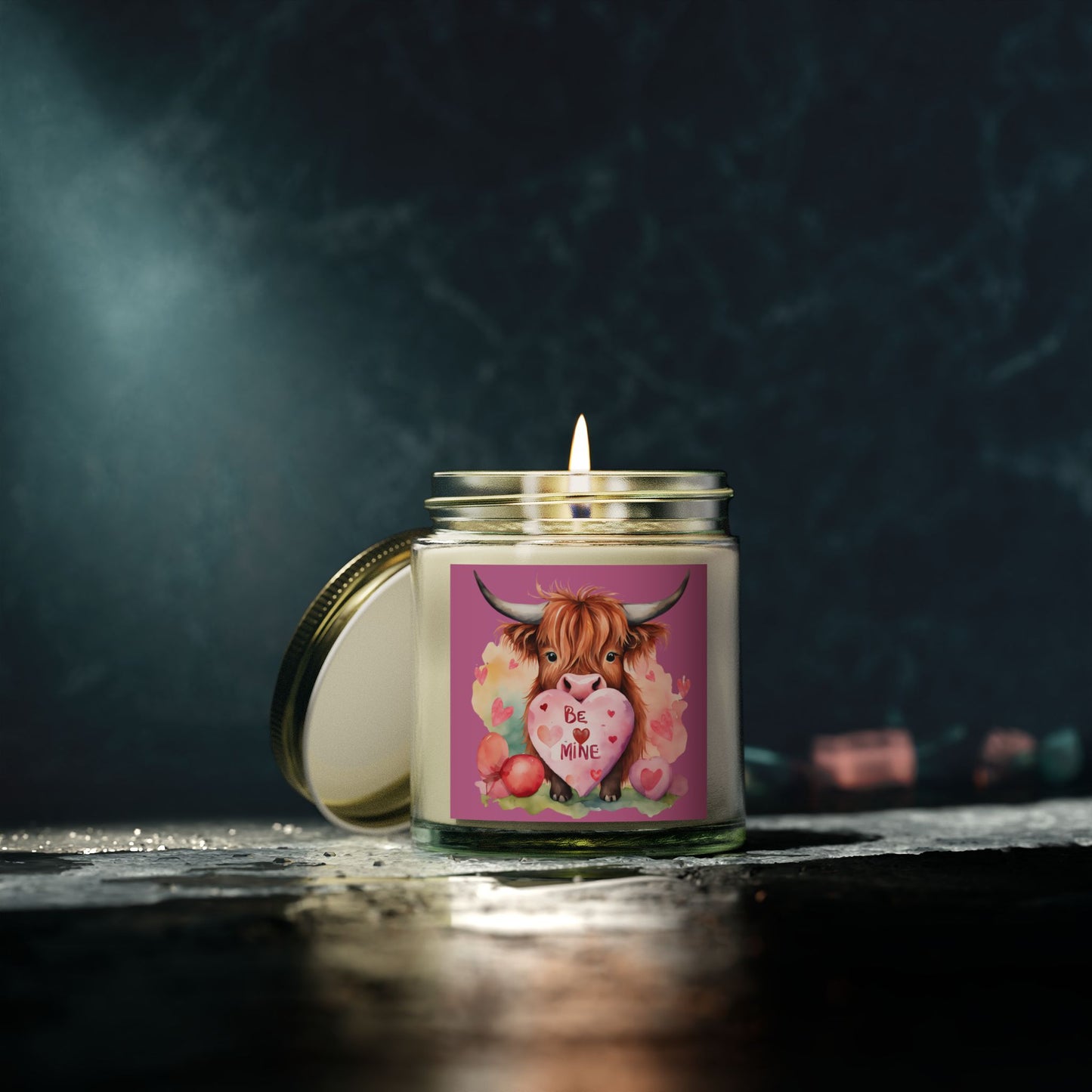 Be Mine Highland Cow Watercolor Scented Candle – Perfect Valentine’s Day Gift