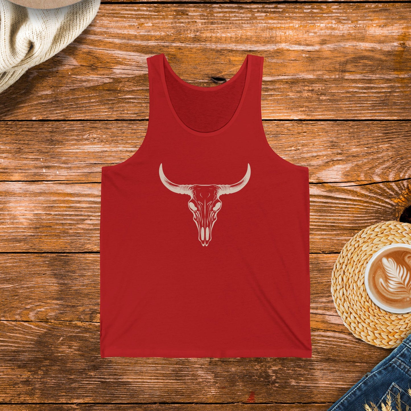 Bull Skull Tank Top, Western Style Tank Top, Striking Graphic Design Tank Top.