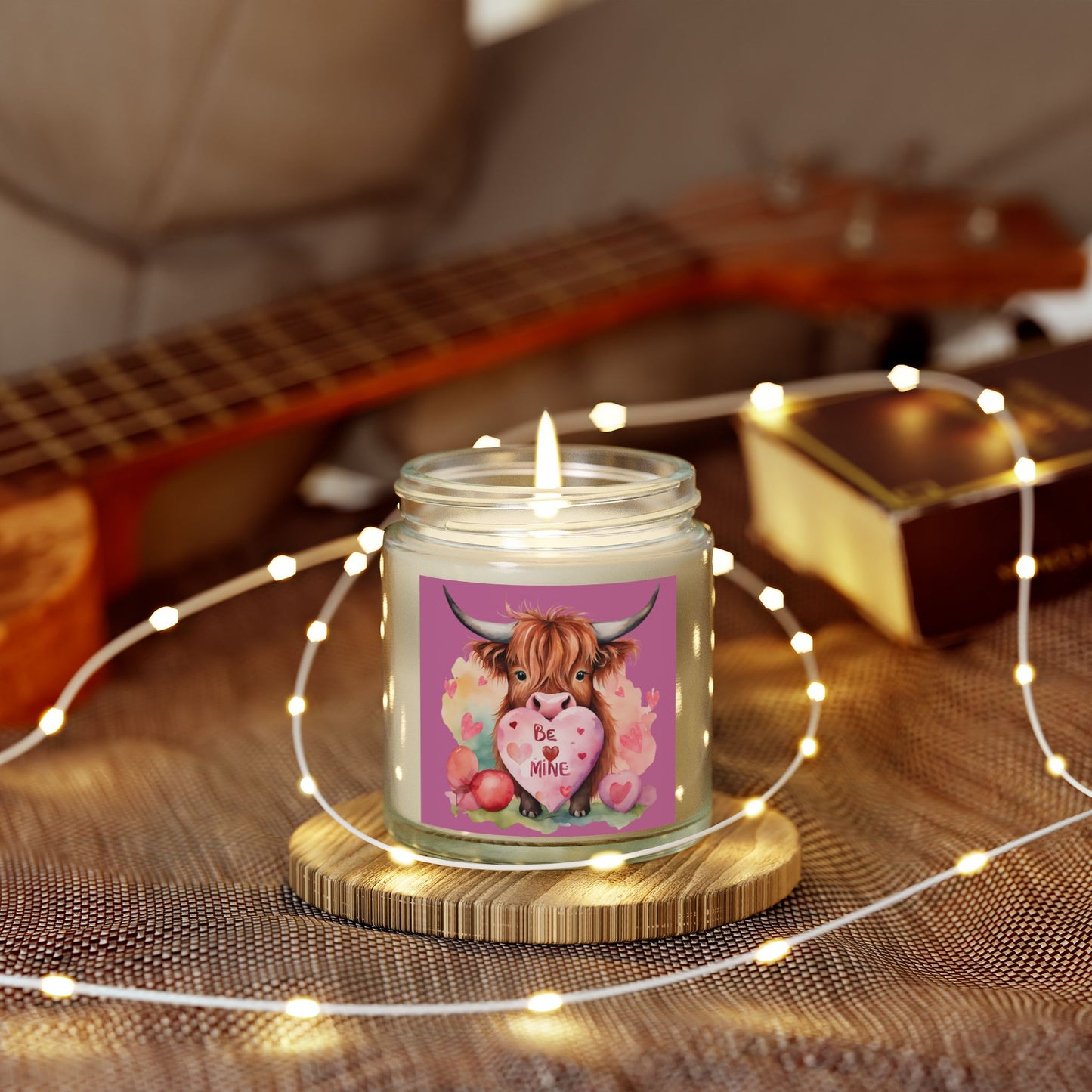 Be Mine Highland Cow Watercolor Scented Candle – Perfect Valentine’s Day Gift