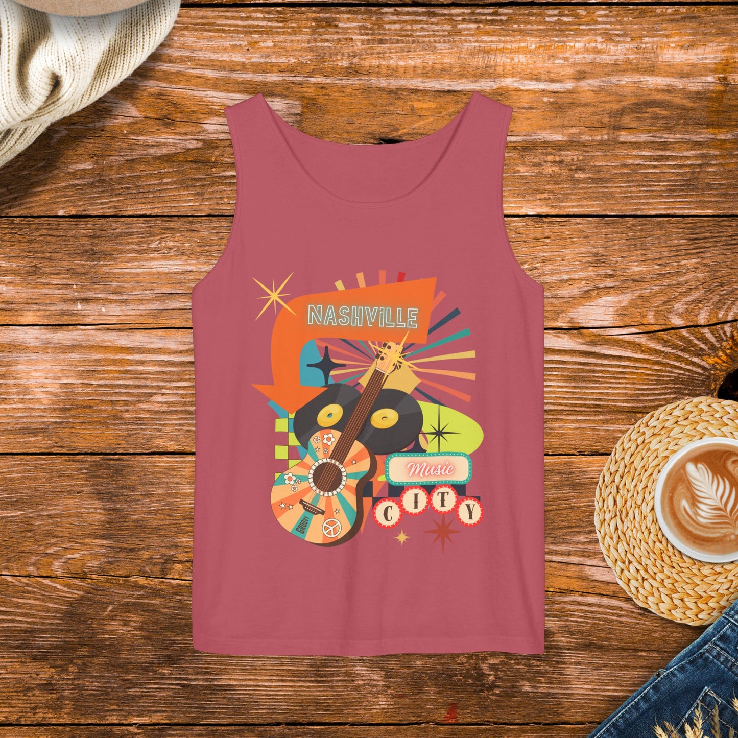 Nashville Music City retro style tank top, country music, country girl tank, fun retro tank top, concert clothing.