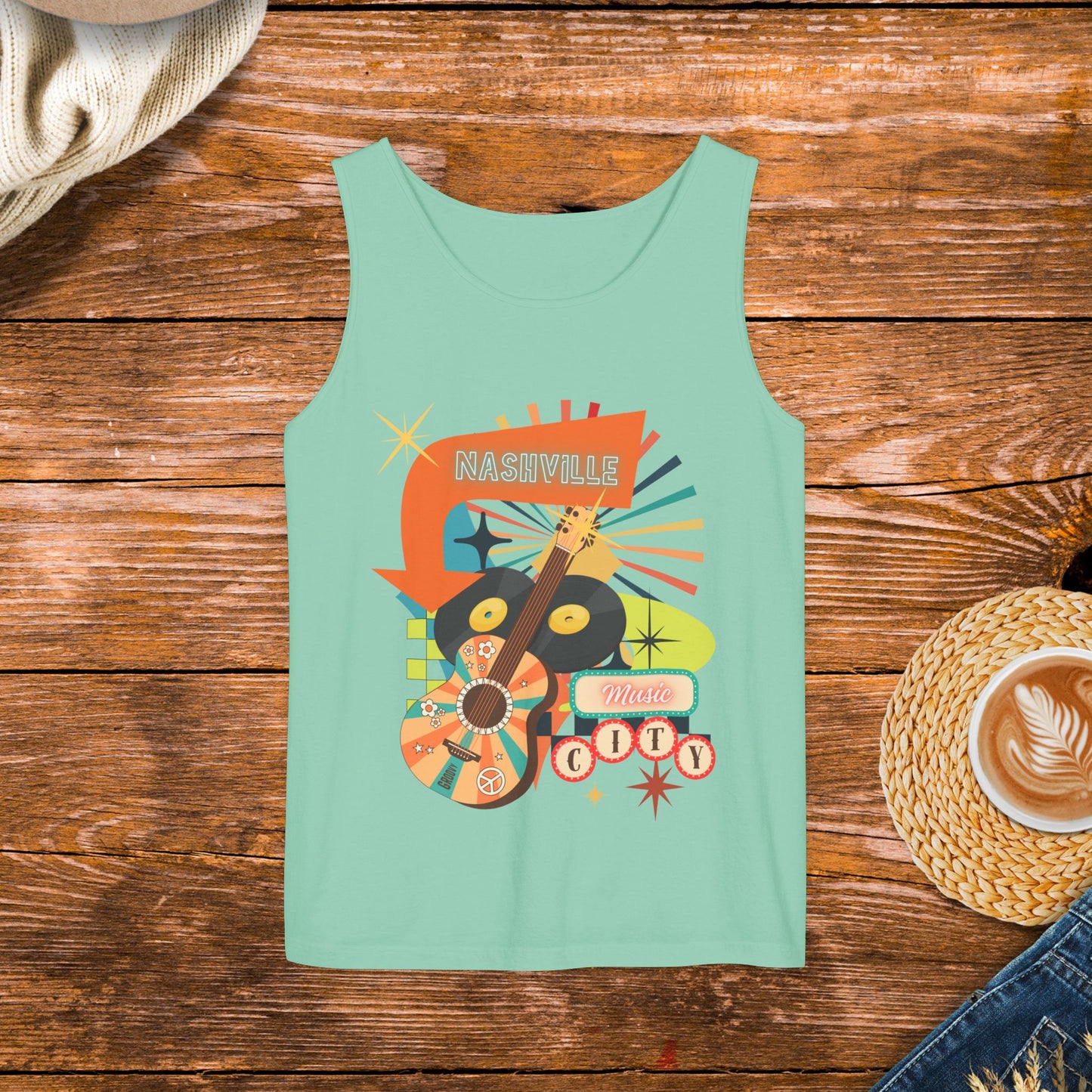 Nashville Music City retro style tank top, country music, country girl tank, fun retro tank top, concert clothing.