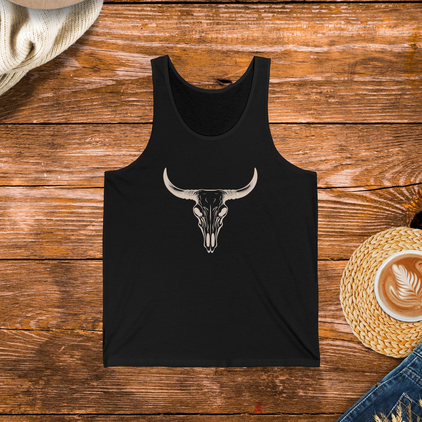 Bull Skull Tank Top, Western Style Tank Top, Striking Graphic Design Tank Top.