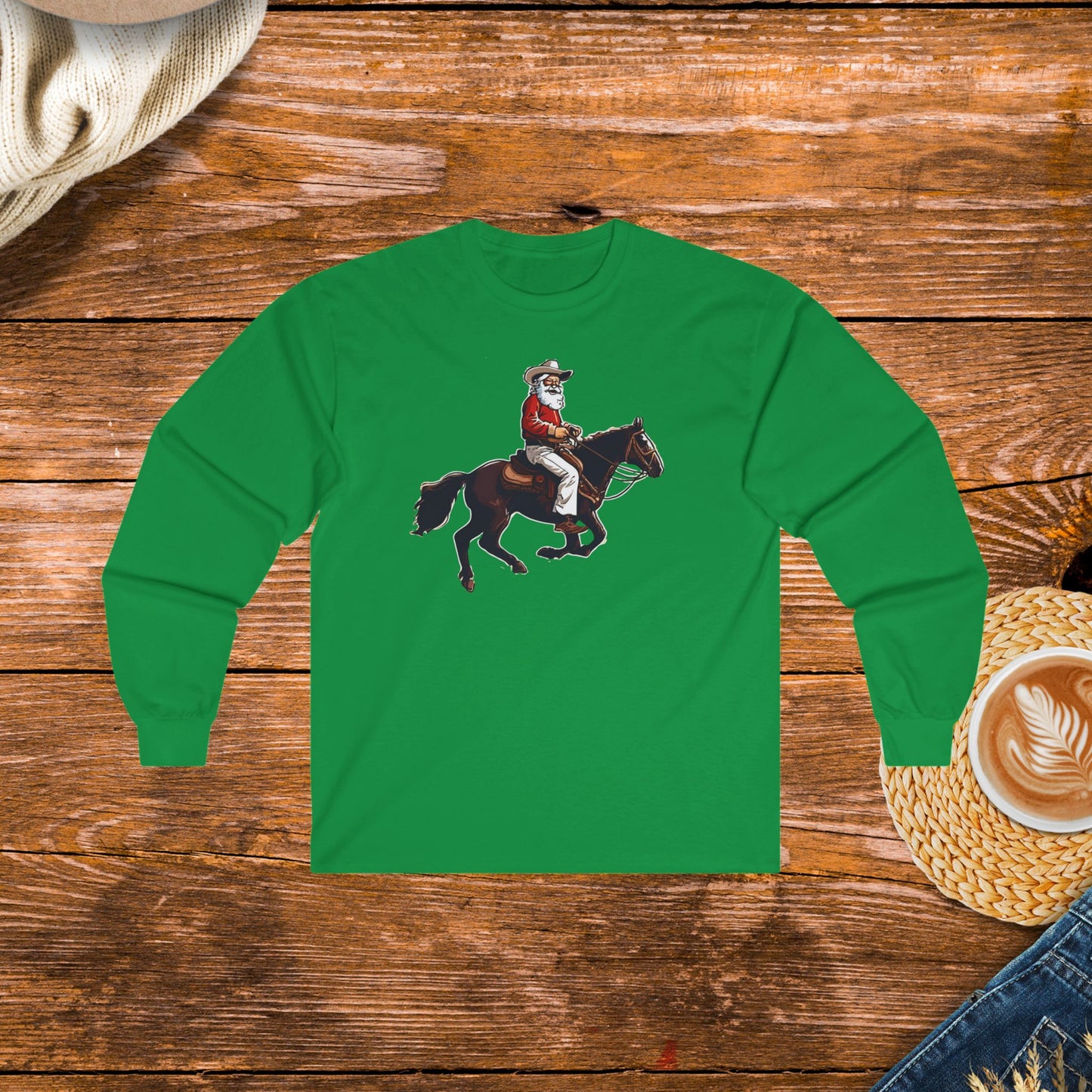 Cowboy Santa on a Horse Long Sleeve Shirt