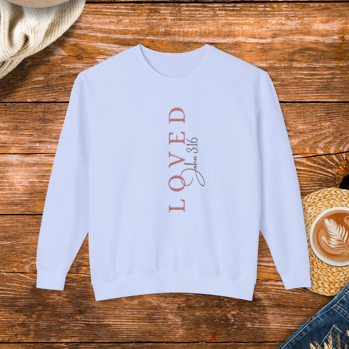 Loved John 3:16 Unisex Lightweight Crewneck Sweatshirt, inspirational message, God, Jesus, bible quote, NKJV