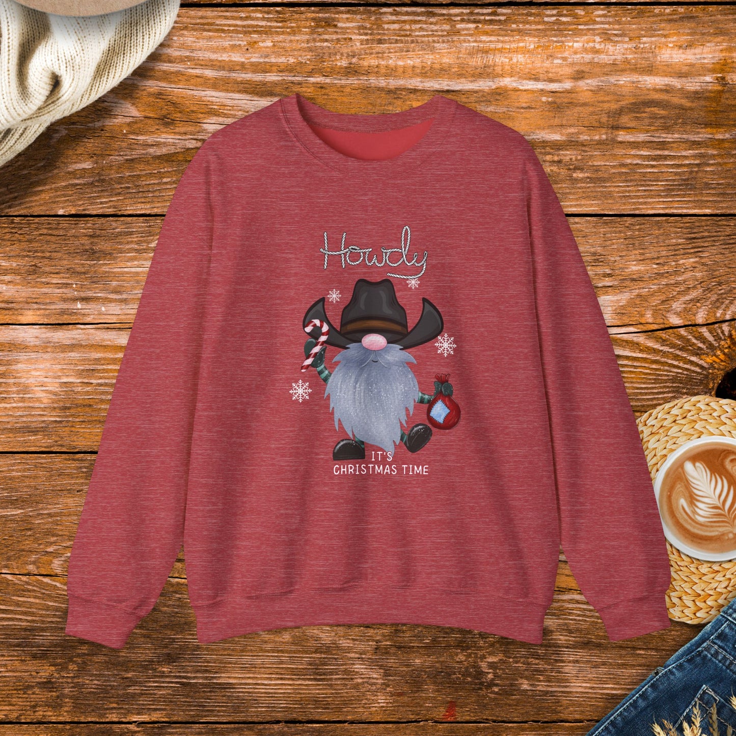 Howdy Christmas cowboy gnome Sweatshirt, Country Christmas, Original design, gnome, cowboy, rodeo, gift for her