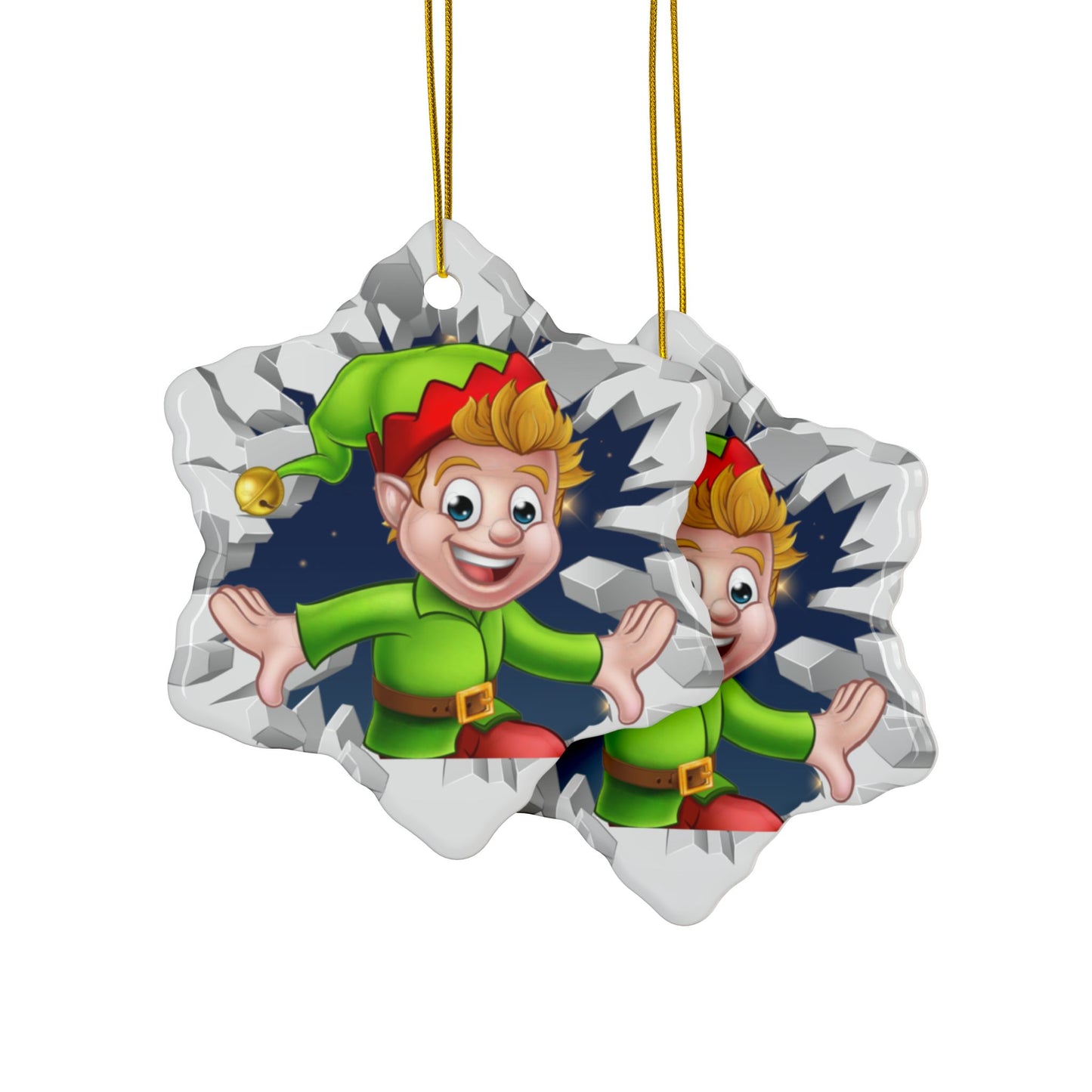 Cute Cartoon Elf Breaking Through Ice Ceramic Ornament, Ceramic Ornaments, 2-Side Print, (1pc, 3pcs, 5pcs, 10pcs)