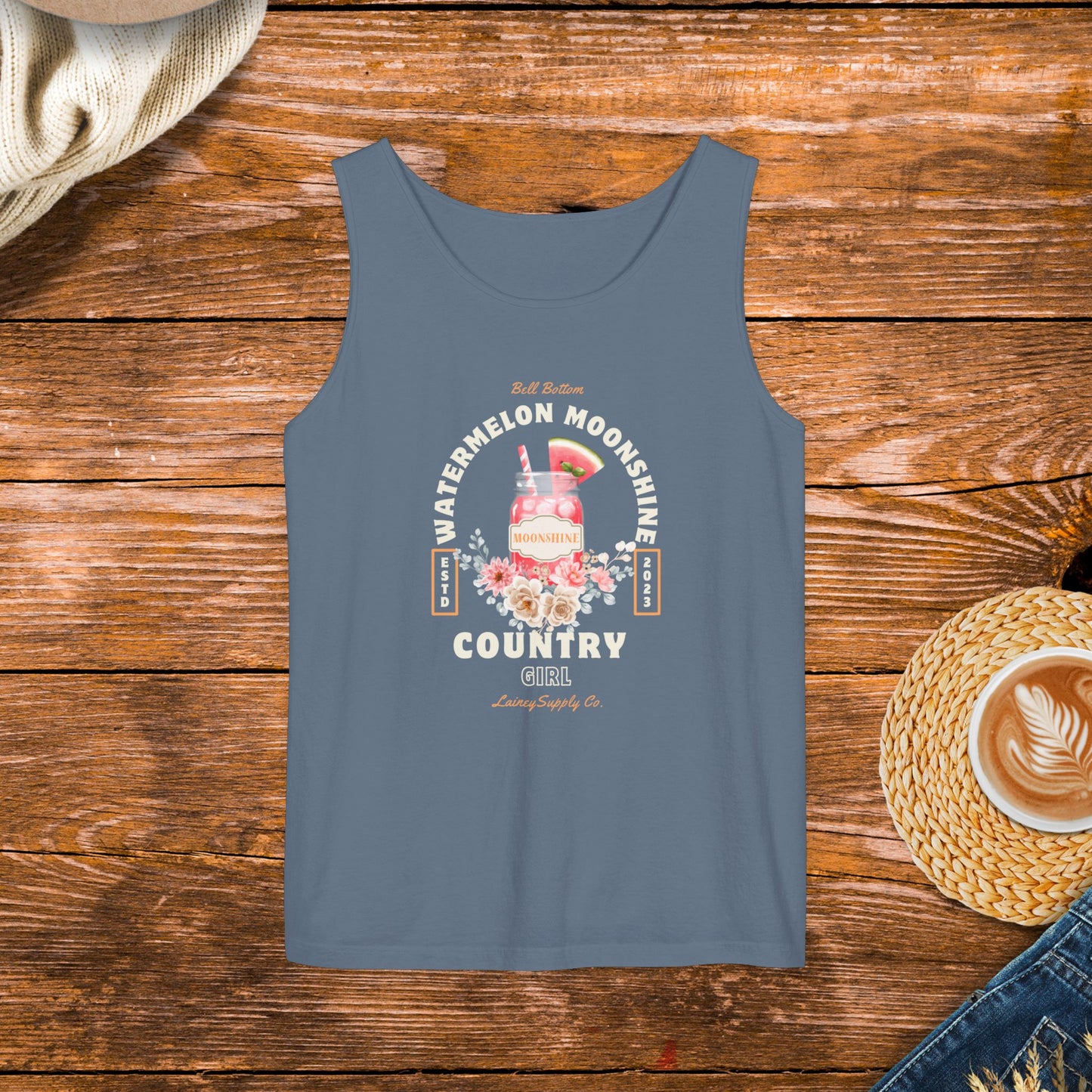 Watermelon moonshine tank top, bell bottom tank, country girl clothing, southern girl.