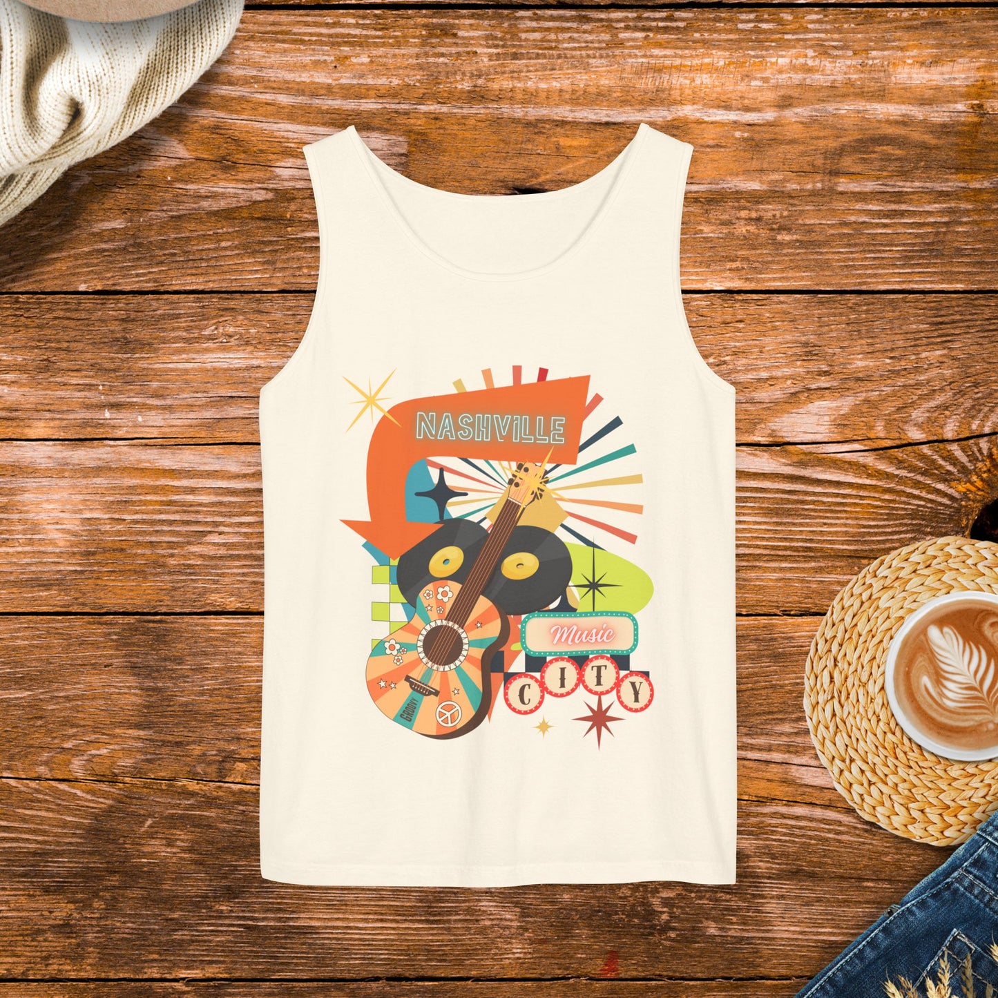 Nashville Music City retro style tank top, country music, country girl tank, fun retro tank top, concert clothing.