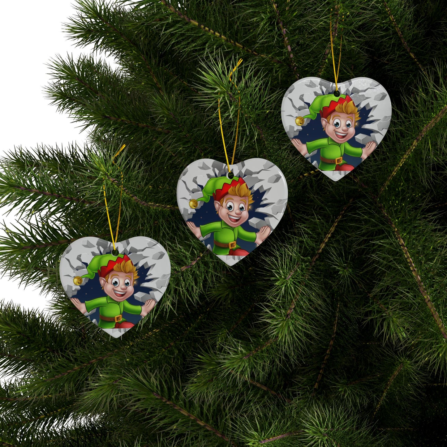 Cute Cartoon Elf Breaking Through Ice Ceramic Ornament, Ceramic Ornaments, 2-Side Print, (1pc, 3pcs, 5pcs, 10pcs)