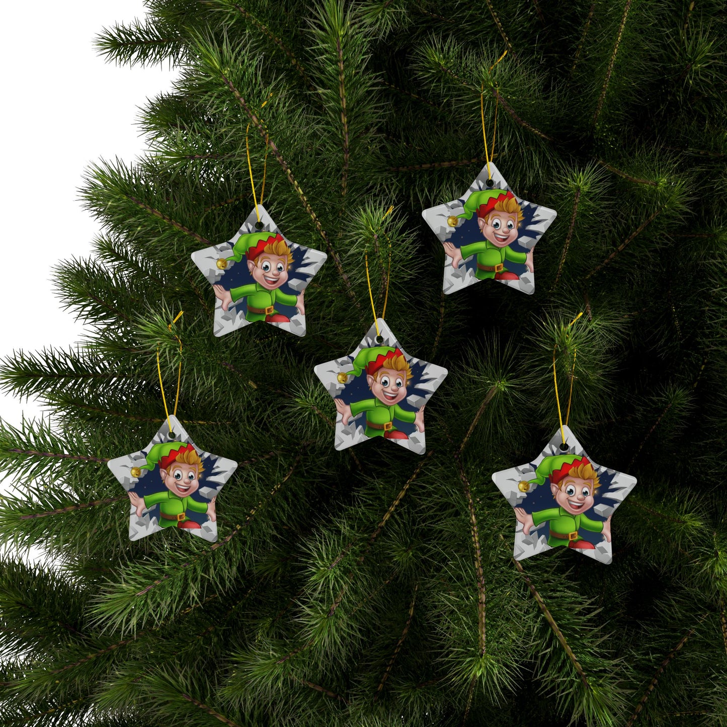 Cute Cartoon Elf Breaking Through Ice Ceramic Ornament, Ceramic Ornaments, 2-Side Print, (1pc, 3pcs, 5pcs, 10pcs)