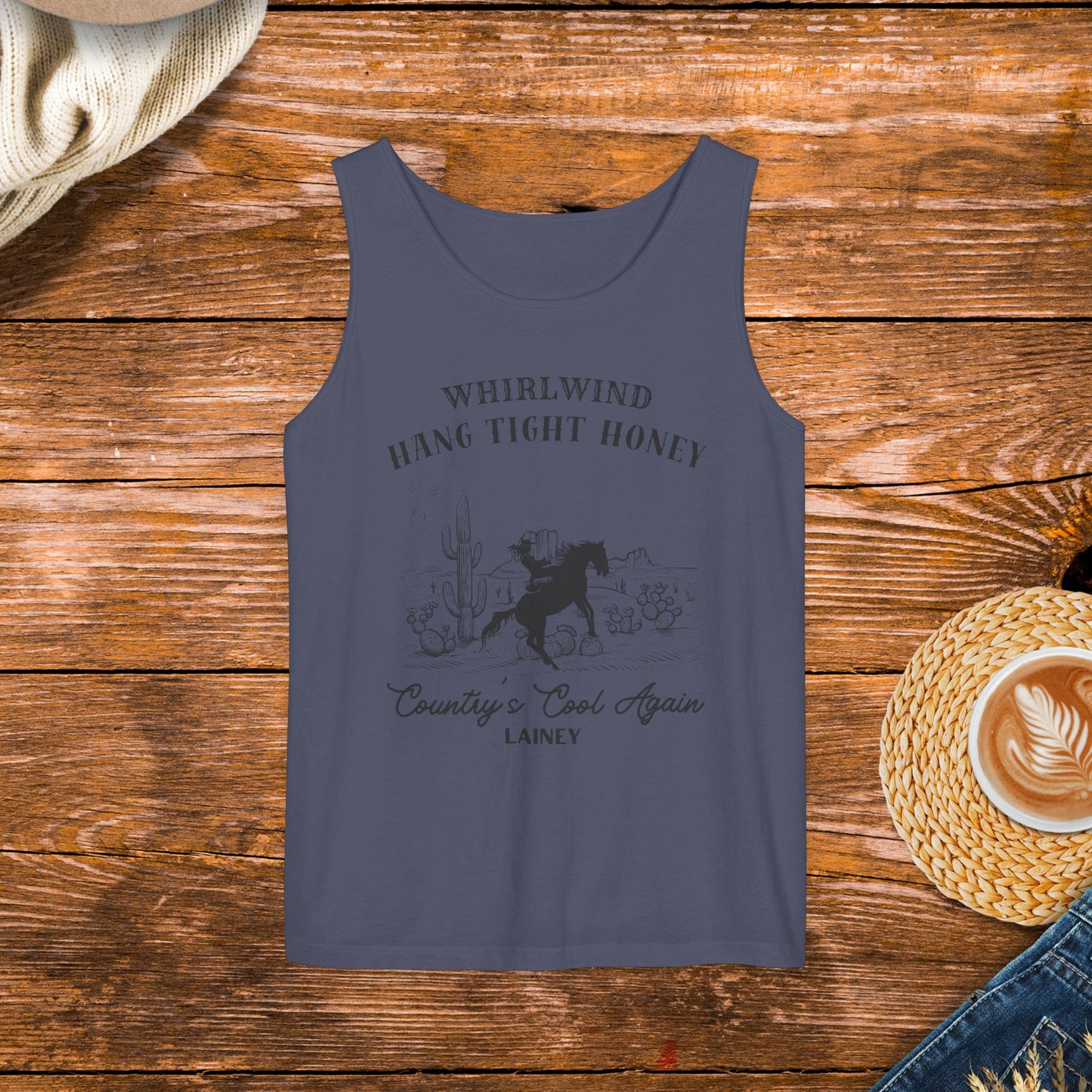 Whirlwind & Country's Cool Again, Hang Tight Honey Tank Top inspired by country music.