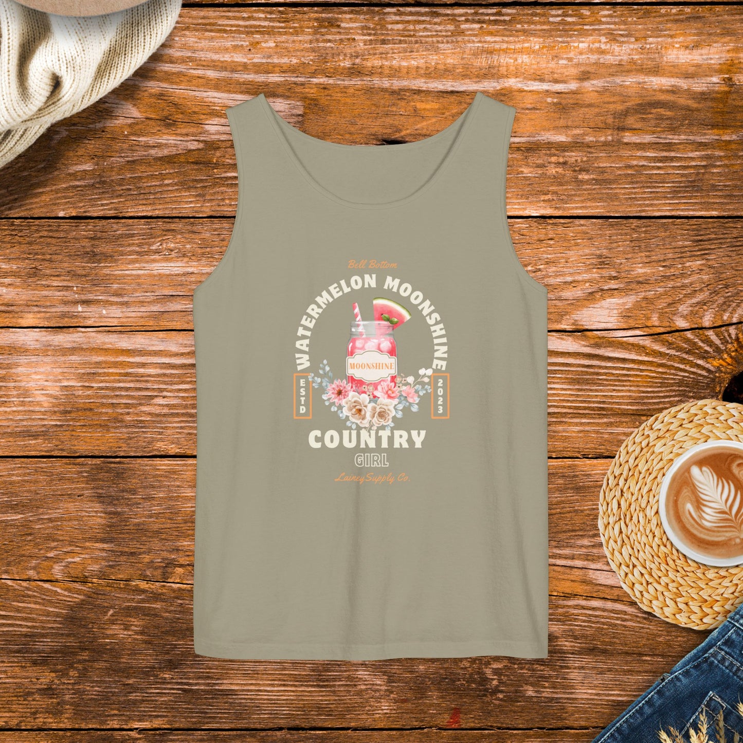 Watermelon moonshine tank top, bell bottom tank, country girl clothing, southern girl.