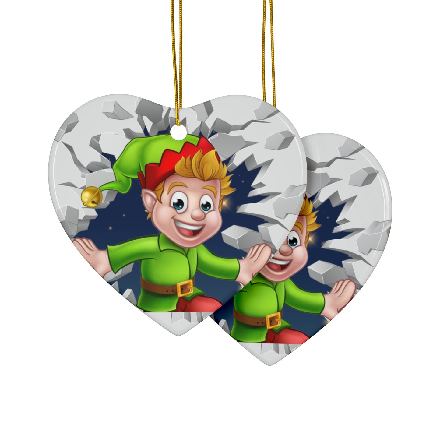 Cute Cartoon Elf Breaking Through Ice Ceramic Ornament, Ceramic Ornaments, 2-Side Print, (1pc, 3pcs, 5pcs, 10pcs)