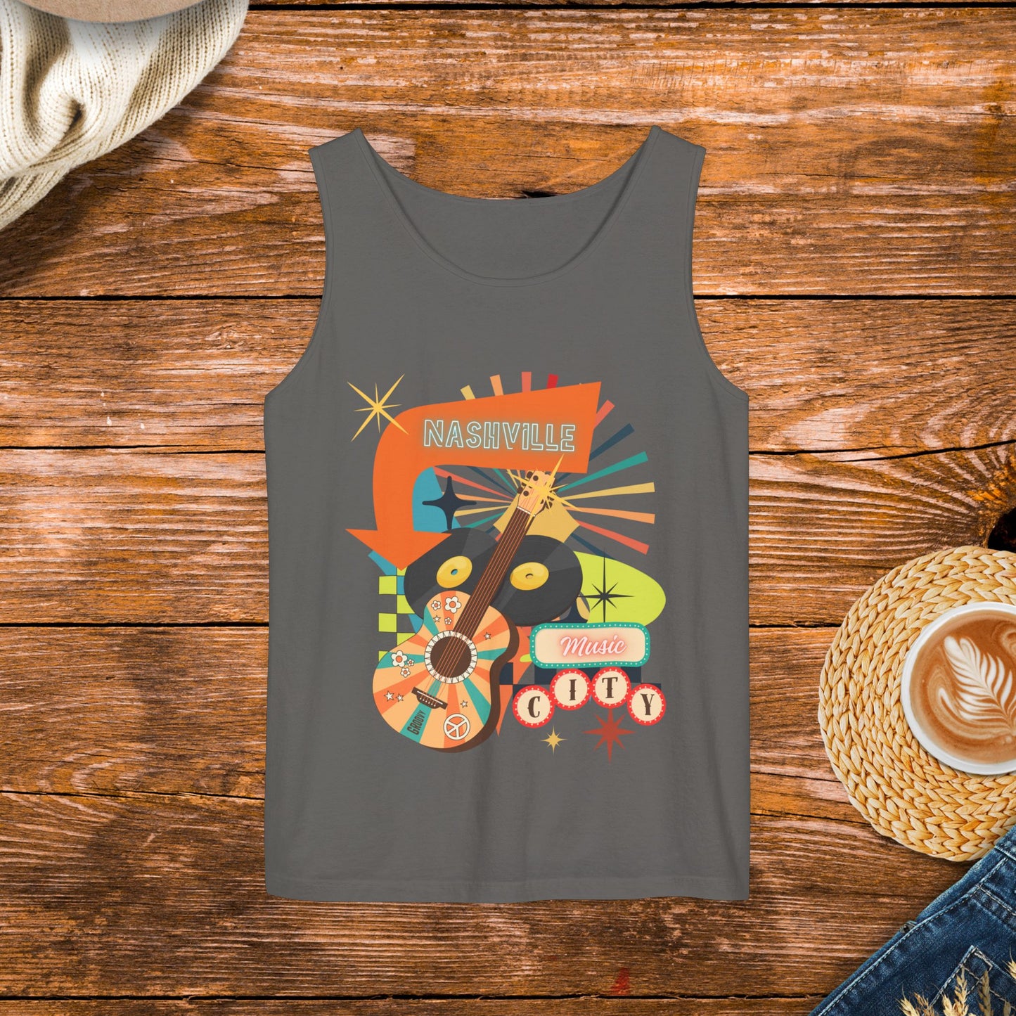 Nashville Music City retro style tank top, country music, country girl tank, fun retro tank top, concert clothing.