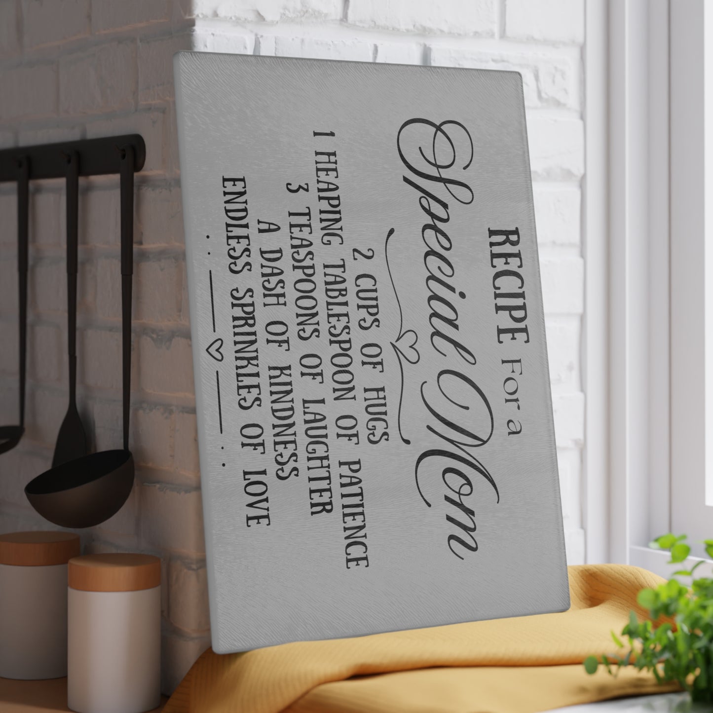 Recipe for a Special Mom – 8x11 or 11x15 Decorative Glass Cutting Board – Mother’s Day Gift, Kitchen Decor