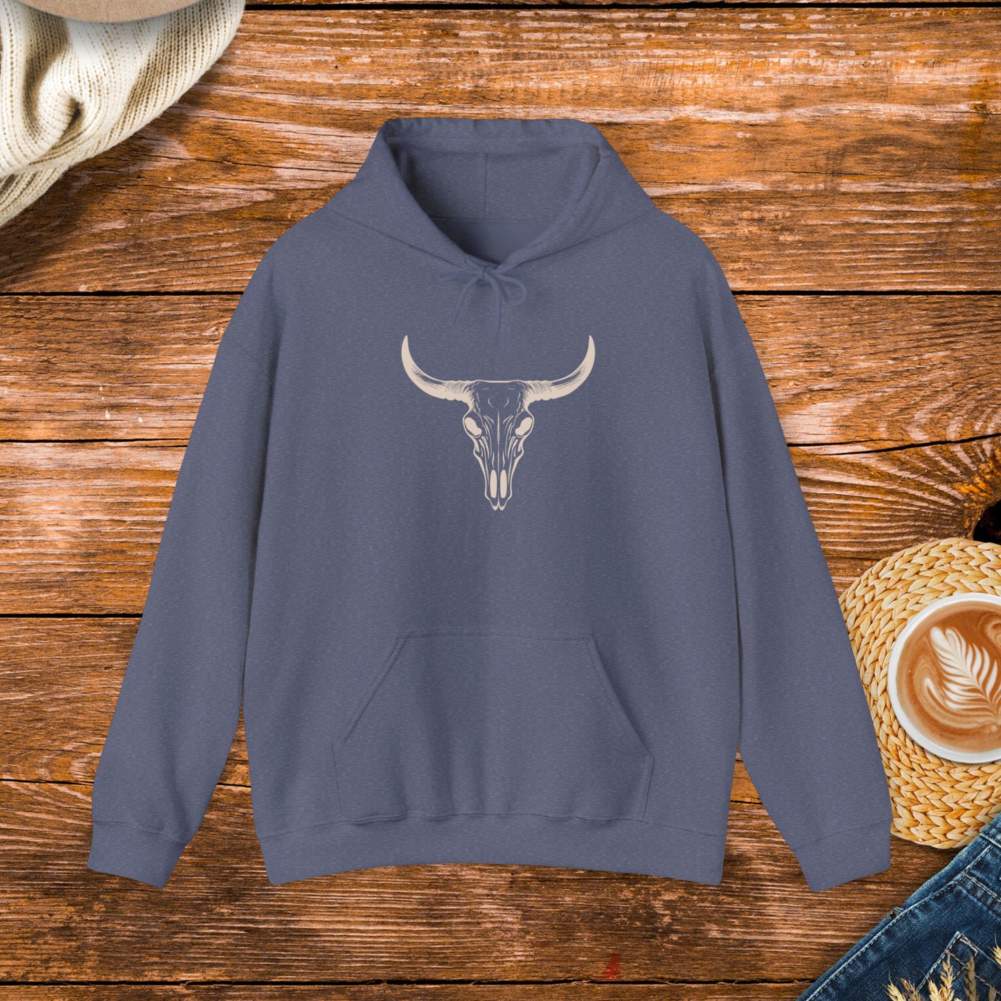 Bull skull sweatshirt, western style clothing, country style, rodeo sweatshirt.