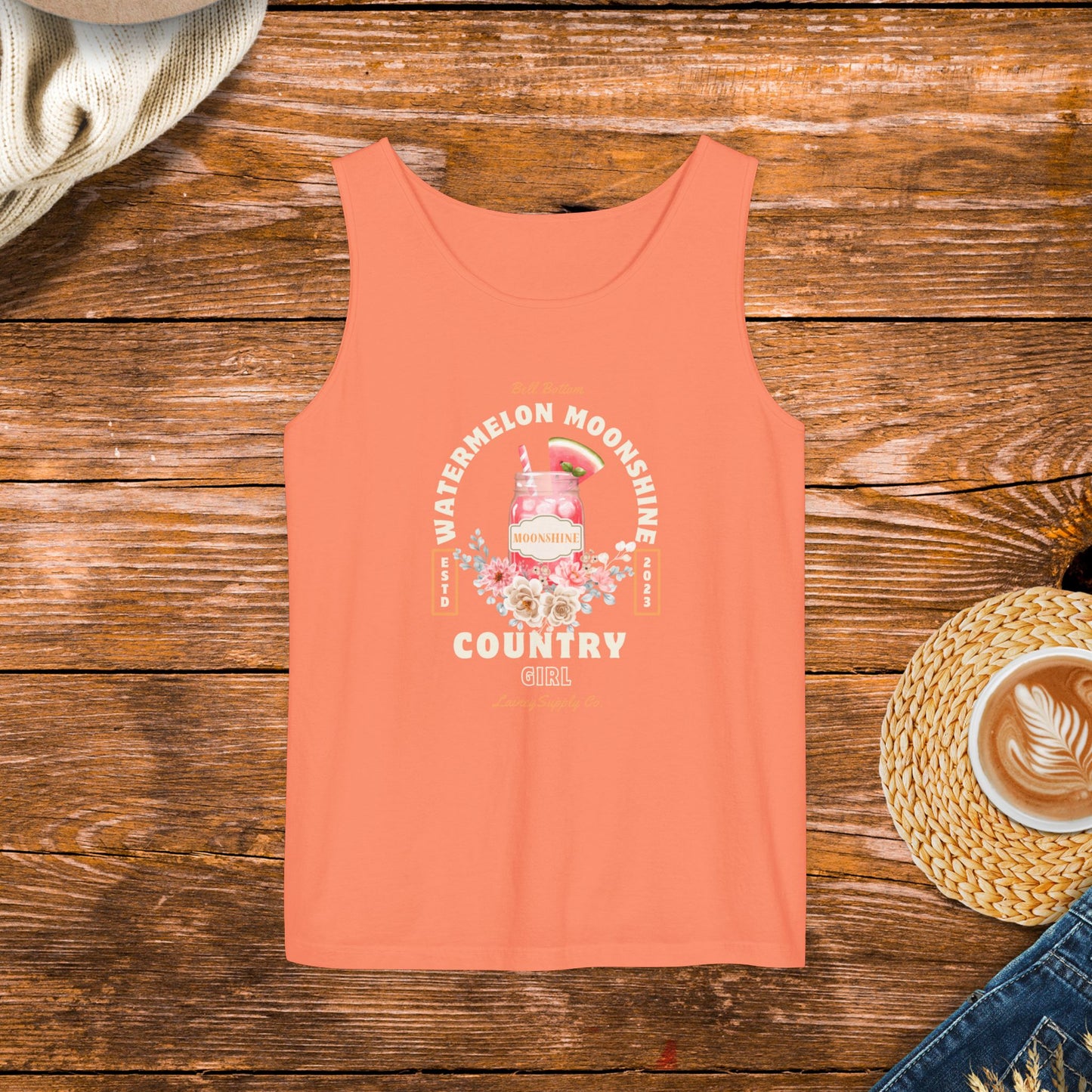 Watermelon moonshine tank top, bell bottom tank, country girl clothing, southern girl.