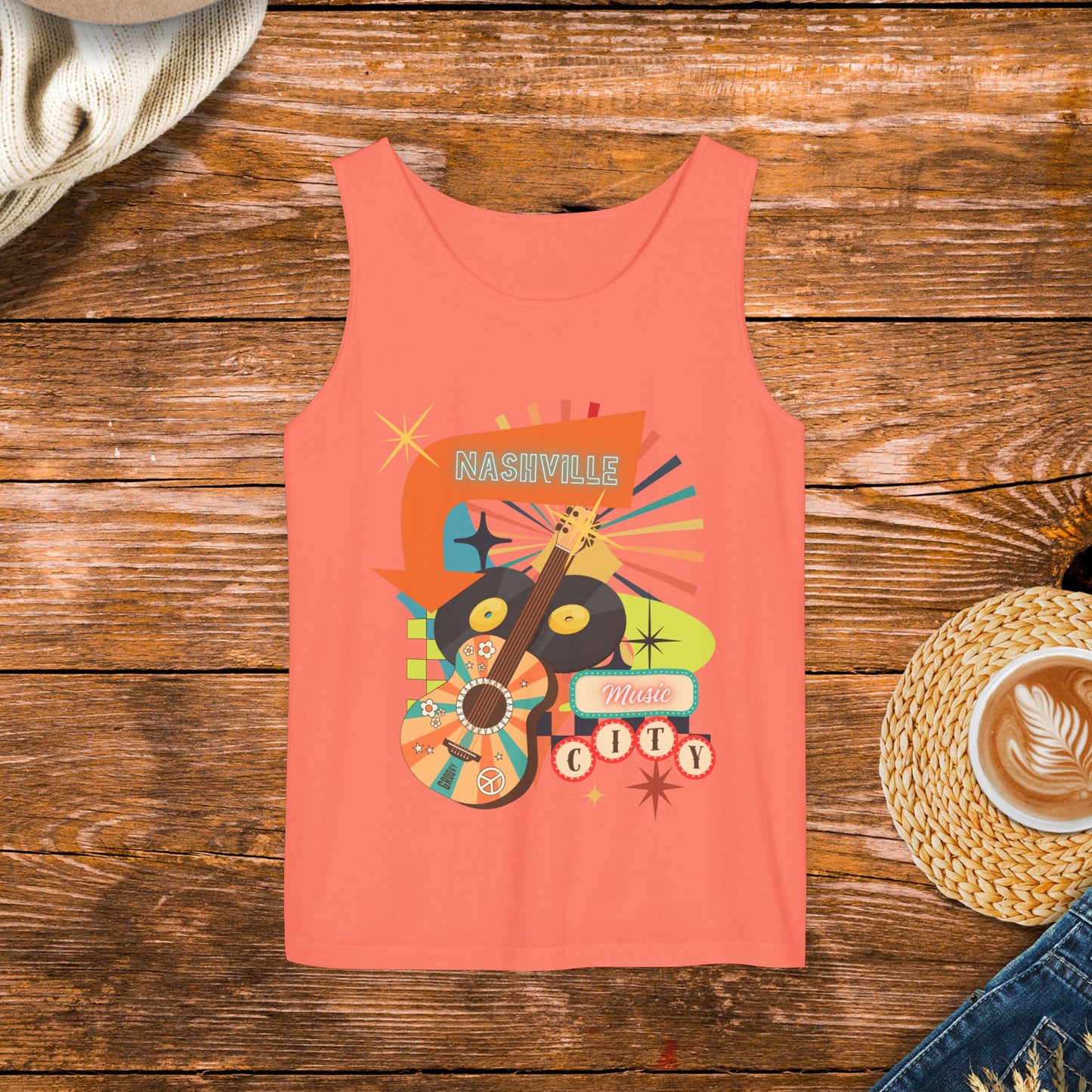 Nashville Music City retro style tank top, country music, country girl tank, fun retro tank top, concert clothing.