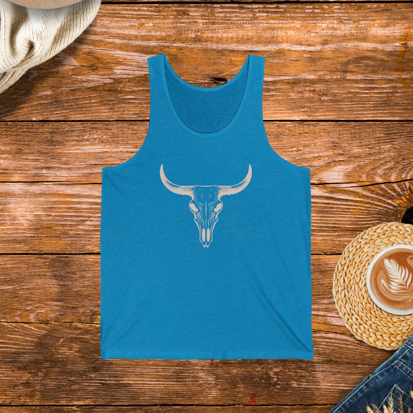 Bull Skull Tank Top, Western Style Tank Top, Striking Graphic Design Tank Top.