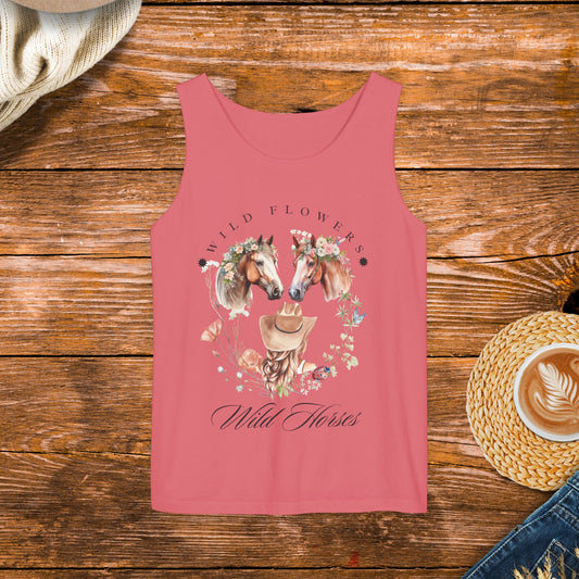 Wild Flowers Wild Horses Tank Top, Country Music Tank Top, Enchanting and Free-Spirited Design Tank Top, Country girl tank.