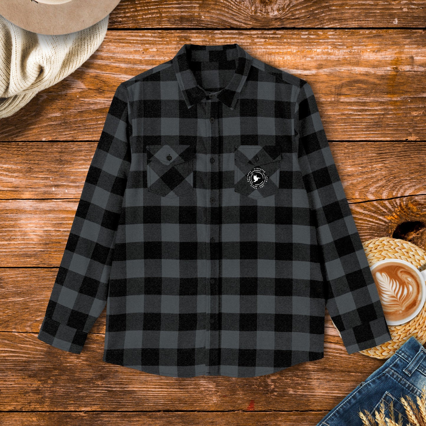 Inspirational flannel shirt, flannel shirt with dove, religious words flannel shirt, faith-inspired clothing.