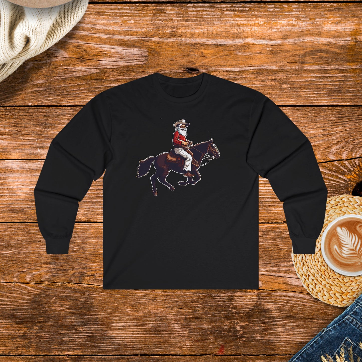 Cowboy Santa on a Horse Long Sleeve Shirt