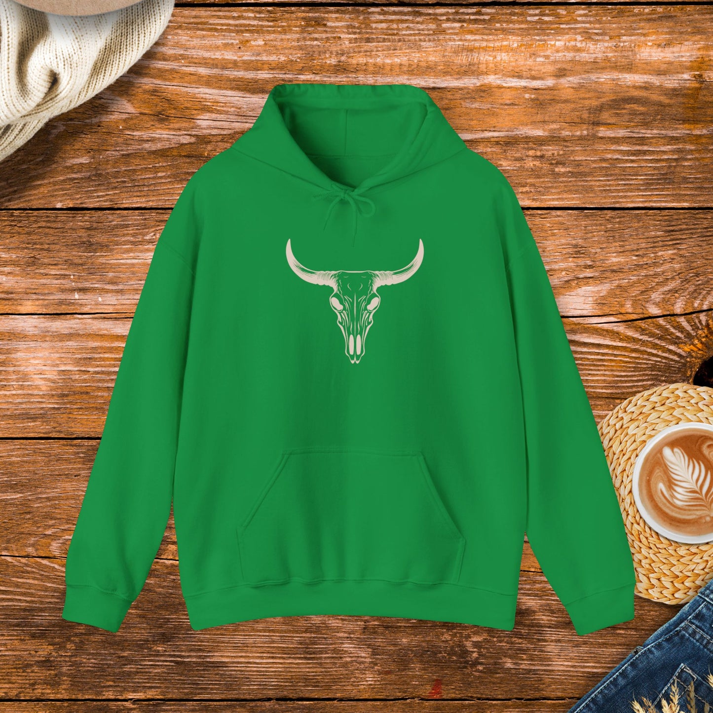 Bull skull sweatshirt, western style clothing, country style, rodeo sweatshirt.