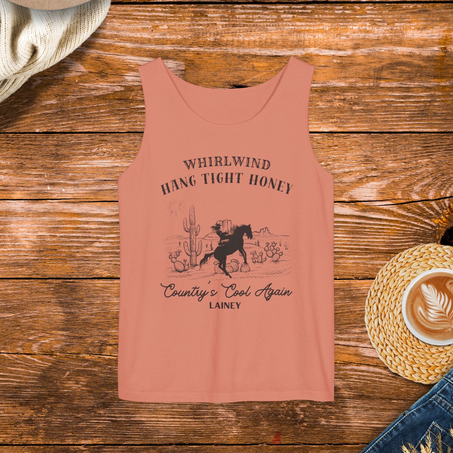 Whirlwind & Country's Cool Again, Hang Tight Honey Tank Top inspired by country music.