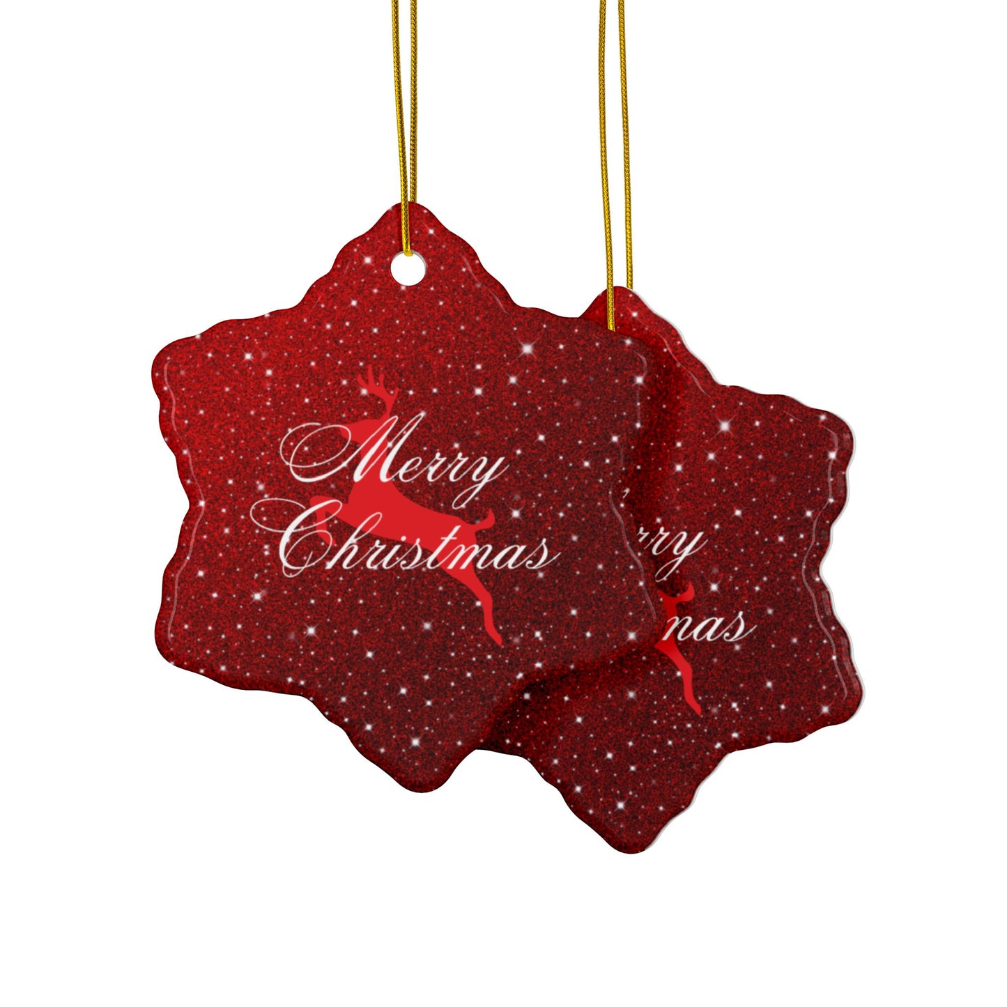 Elegant Red Sparkle Merry Christmas Reindeer Ornaments - Choice of Four Shapes