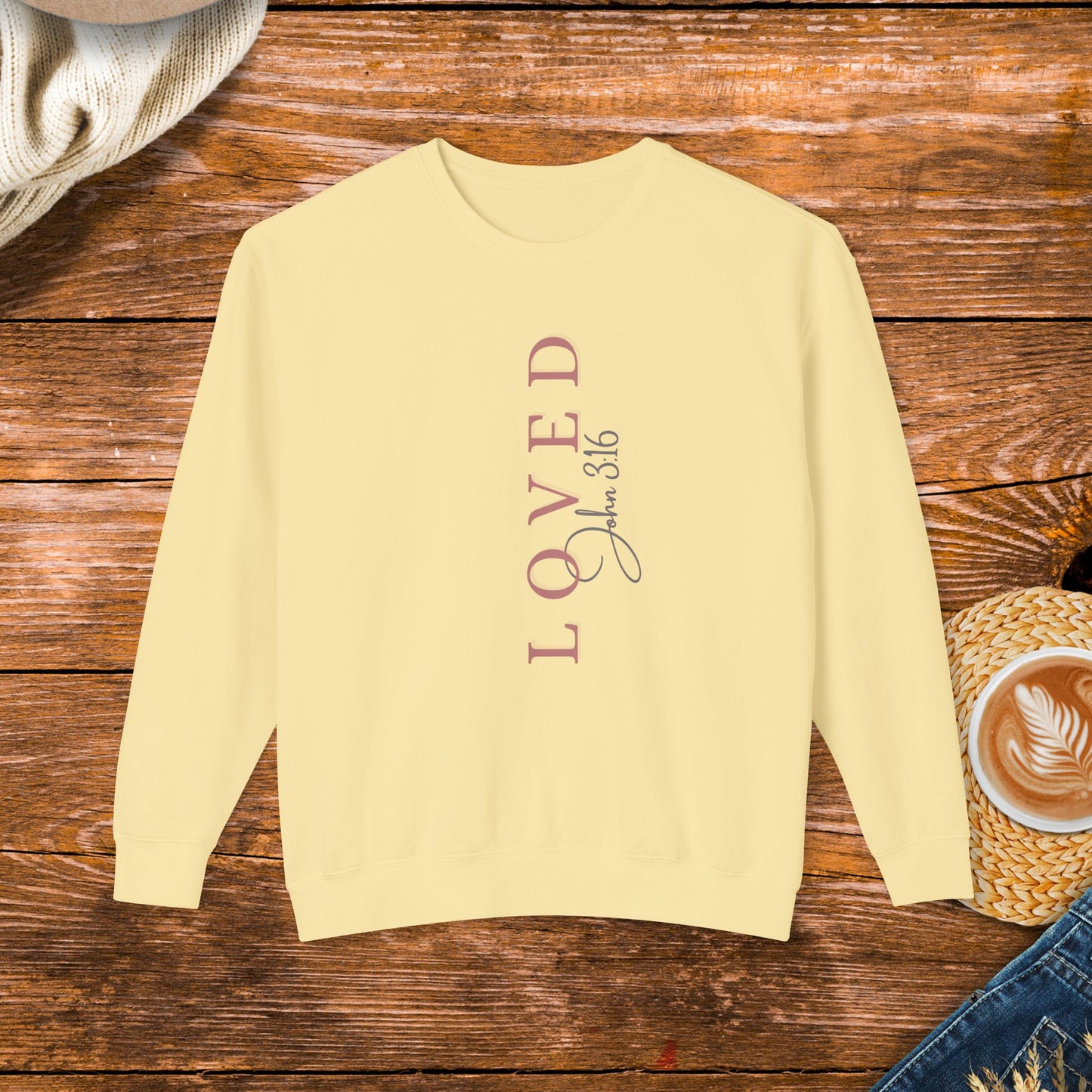 Loved John 3:16 Unisex Lightweight Crewneck Sweatshirt, inspirational message, God, Jesus, bible quote, NKJV