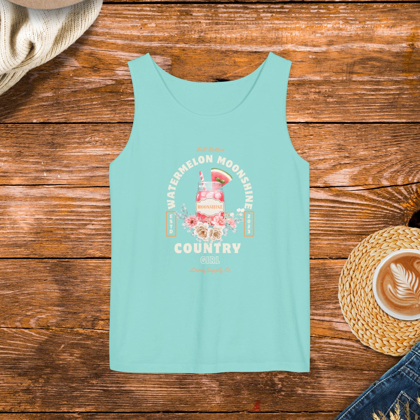 Watermelon moonshine tank top, bell bottom tank, country girl clothing, southern girl.