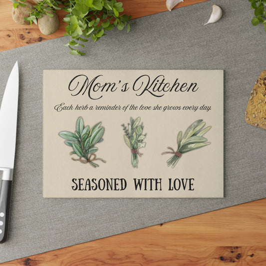 Personalized Herb Glass Cutting Board - "Seasoned with Love" Kitchen Decor