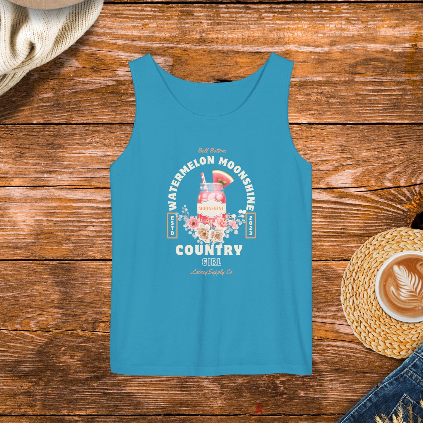 Watermelon moonshine tank top, bell bottom tank, country girl clothing, southern girl.