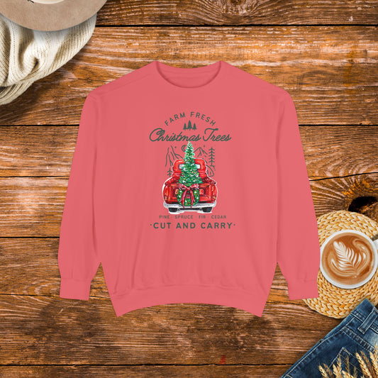 Christmas tree farm sweatshirt, Country Christmas sweatshirt, Holiday season sweatshirt, Nostalgic holiday fashion.