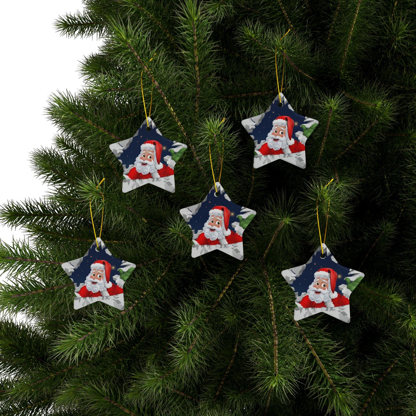 Cute Cartoon Santa Breaking Through Ice Ceramic Ornament, Ceramic Ornaments, 2-Side Print, (1pc, 3pcs, 5pcs, 10pcs)