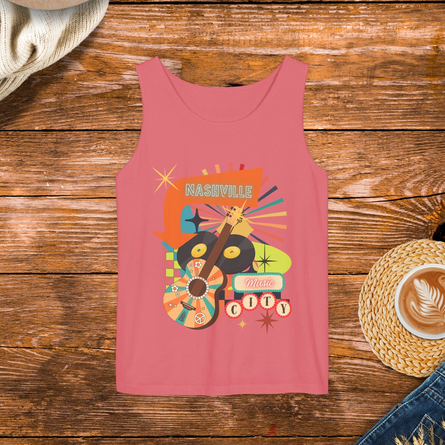 Nashville Music City retro style tank top, country music, country girl tank, fun retro tank top, concert clothing.