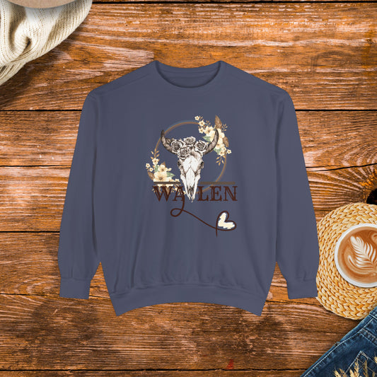 Country Girl Sweatshirt, Cow Skull and Flowers Design, Country Music Sweatshirt