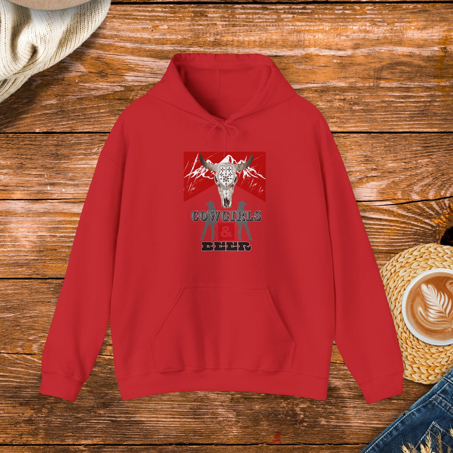 Cowgirls and beer Sweatshirt, this distressed country design has a bull skull and cowgirls on it, gift for him, country music, Tennessee, country life