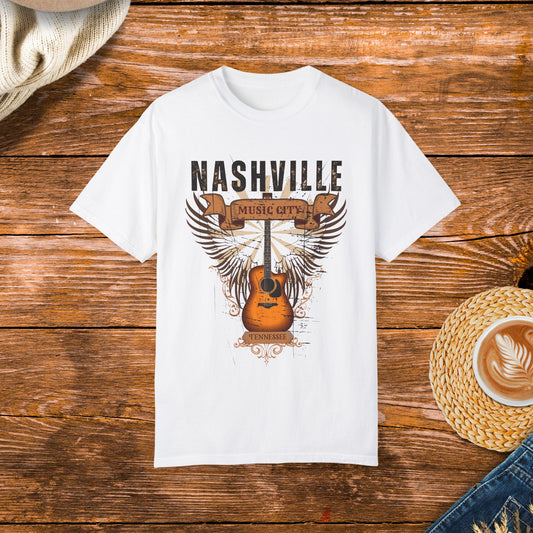 Music City Shirt for Country Music fans T-Shirt Vintage style Guitar Wings Graphic Country Concert Tee Tops, Nashville Tennessee shirt.