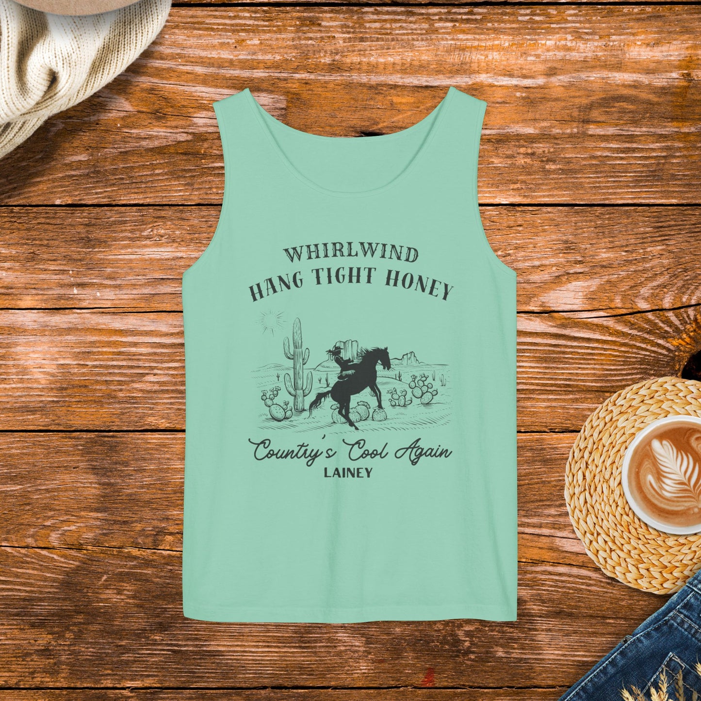 Whirlwind & Country's Cool Again, Hang Tight Honey Tank Top inspired by country music.