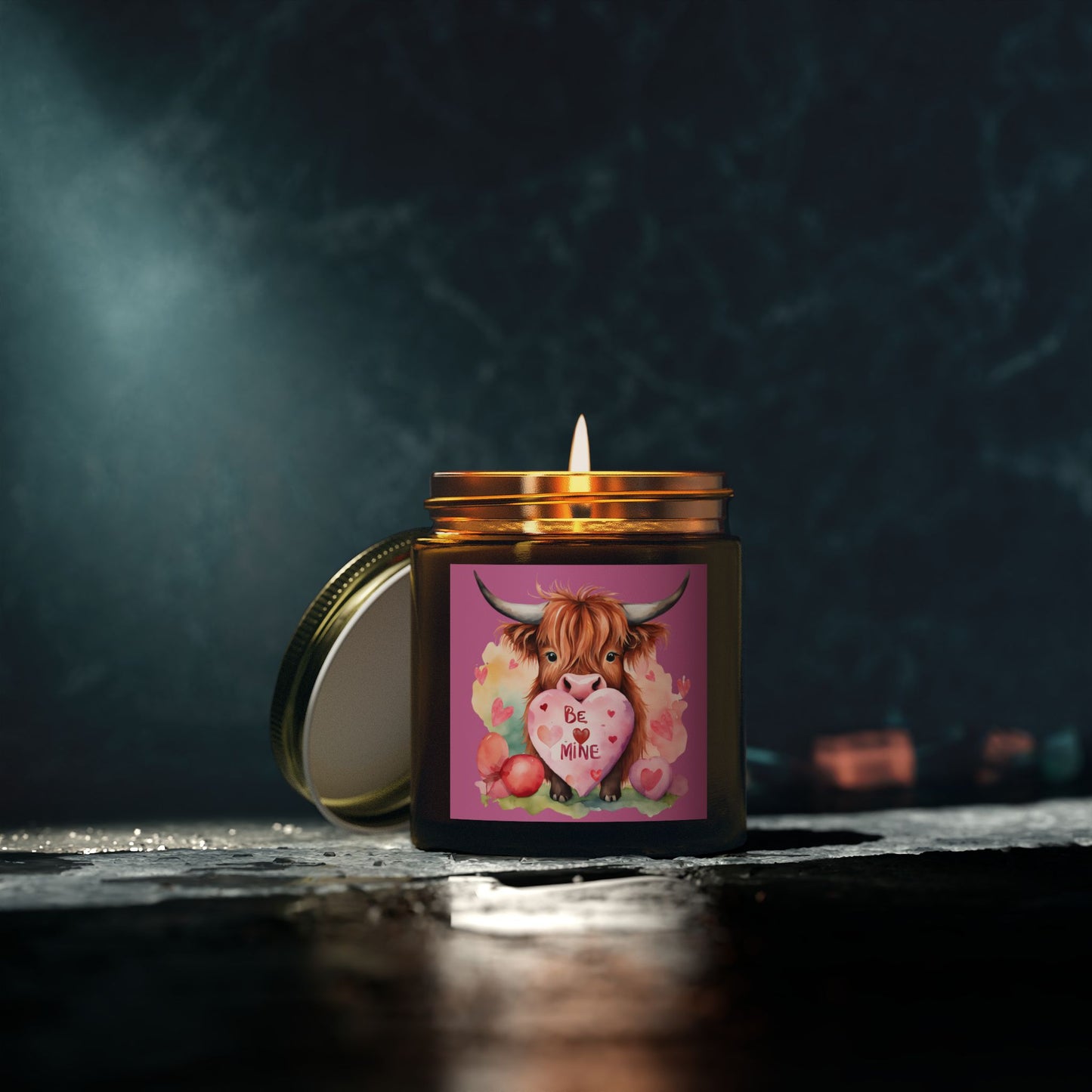 Be Mine Highland Cow Watercolor Scented Candle – Perfect Valentine’s Day Gift